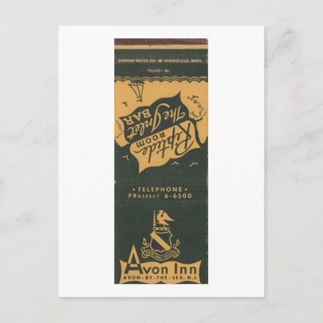 Cartão Postal Avon by the Sea NJ, Avon Inn 1950s Matchbook (Frente)