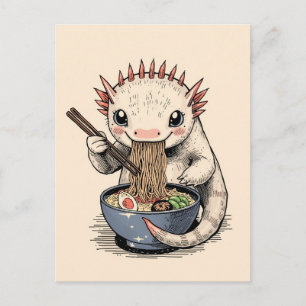 Cartão Postal Axolote japonês comendo ramen fofo e trendy 