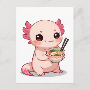 Cartão Postal Axolote japonês comendo ramen fofo e trendy