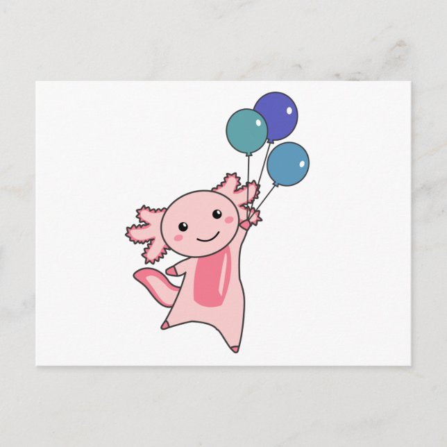 Cartão Postal Axolotl Animal Doce Voa Com Balões Para Cima (Frente)
