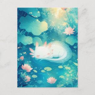 Cartão Postal Axolotl Branco Adormecido em Lagoa Ensolarada de L