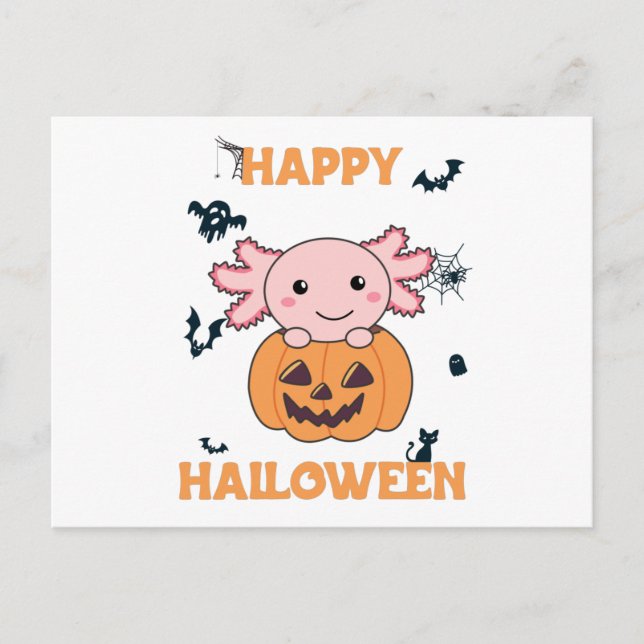 Cartão Postal Axolotl Em Pumpkin Sweet Axolotls Feliz Dia das Br (Frente)