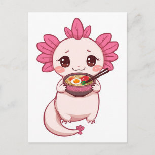 Cartão Postal Axolotl fofo da moda comendo ramen Japonês 