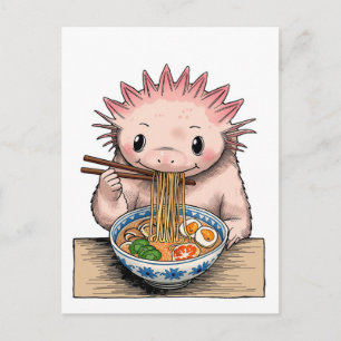 Cartão Postal Axolotl fofo da moda comendo ramen Japonês