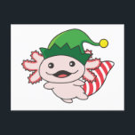 Cartão Postal Axolotl Merry Christmas Winter Elf Axolotl Postcar<br><div class="desc">O axolotl para as noites suaves com chapéus de elfo. Animais engraçados com presentes e neve nas férias. Também é engraçado para o natal em julho. Os Axolotls são animais bonitos e perfeitos para o Natal.</div>