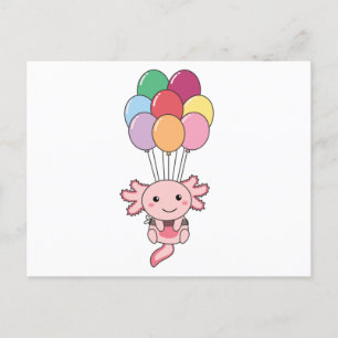 Cartão Postal Axolotl Voa Com Balões Coloridos
