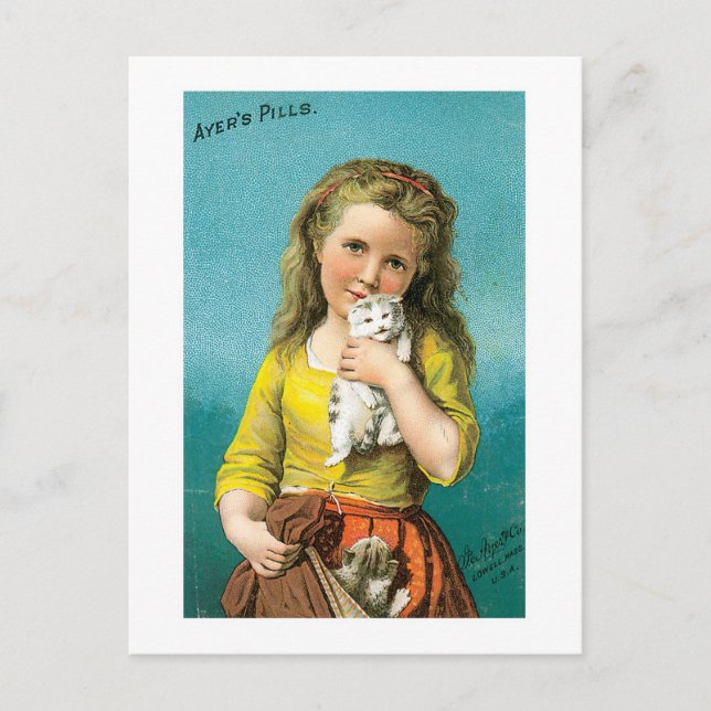 Cartão Postal Ayers Pills Girl With Cat (Frente)