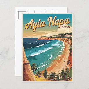 Cartão Postal Ayia Napa Chipre, praia branca presentes mediterrâ