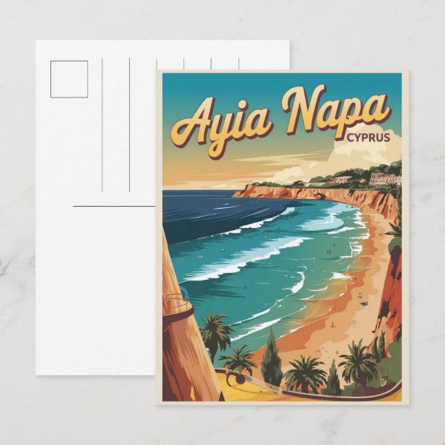 Cartão Postal Ayia Napa Chipre, praia branca presentes mediterrâ (Frente/Verso)