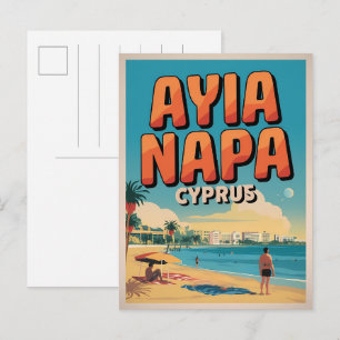 Cartão Postal Ayia Napa Chipre, praia branca presentes Mediterrâ