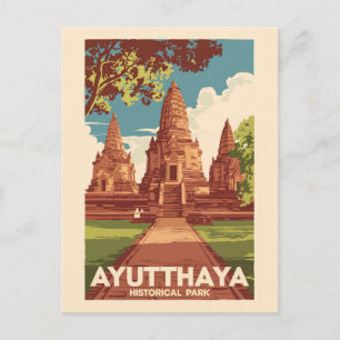 Cartão Postal Ayutthaya Historical Park Illustration Viagem Art