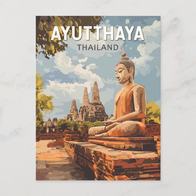 Cartão Postal Ayutthaya Thailand Viagem Art Vintage (Frente)