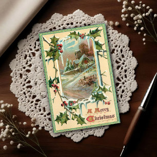 Cartão Postal Azevinho de Natal Vintage 1910 