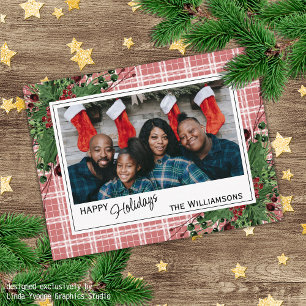 Cartão Postal Azevinho Verde Clássico Bagas Vermelhas Folhagem B