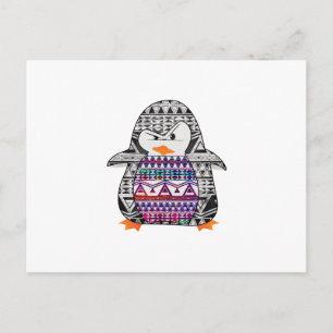 Cartão Postal Aztec Chevron Tribal Cute Funny Penguin