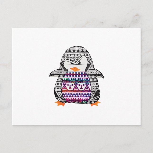 Cartão Postal Aztec Chevron Tribal Cute Funny Penguin (Frente)