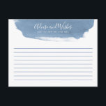 Cartão Postal Azul-água | Aconselhamento e Desejos |Chá de panel<br><div class="desc">Um cartão único para os convidados do seu chá de panela para lhe darem os seus conselhos e desejos. Ele apresenta uma faixa azul estilo aquarela em direção ao centro superior. Dentro desta mancha azul é um ponto para o seu nome e informação. Todos os elementos deste item estão desbloqueados...</div>