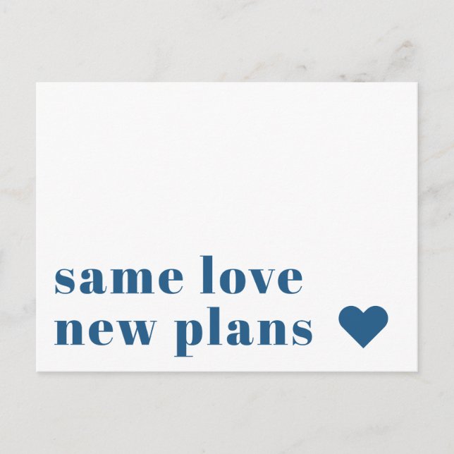 Cartão Postal Azul | Anúncio de adiamento de casamento moderno (Frente)