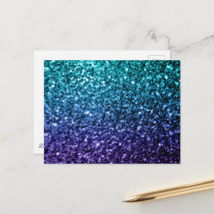 Cartão Postal Azul aqua Ombre brilho falso faísca