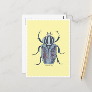 Cartão Postal Azul - Beetle Watercolor