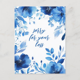 Cartão Postal Azul Blooms Watercolor SORRY PARA PERDA PERSONALIZ