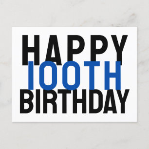 Cartão Postal Azul Cinza Branco Moderno Feliz Aniversário de 100