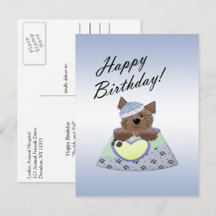 Cartão postal azul de aniversário para menino cach