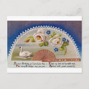 Cartão Postal Azul de Aniversário Vintage Cisne