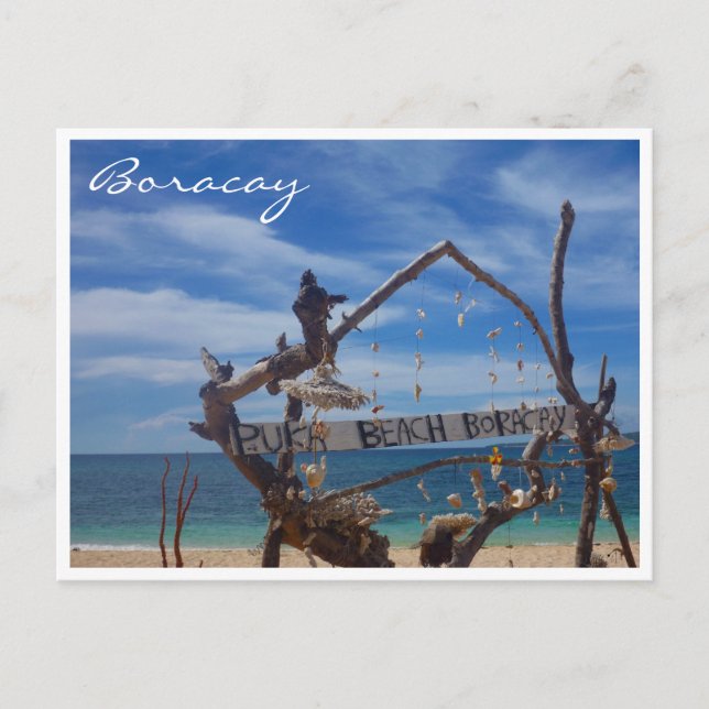 Cartão Postal azul de praia de puka (Frente)