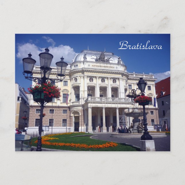Cartão Postal azul de teatro de bratislava (Frente)