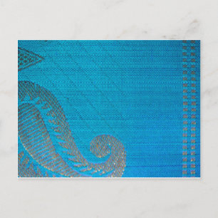 Cartão Postal Azul e Dourado Folheto da Seda