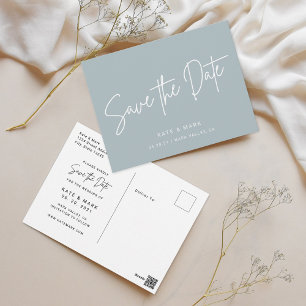 Cartão Postal Azul Empoeirado Não-Foto Casamento Salve a Data