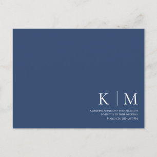 Cartão Postal Azul Escuro e Branco-RSVP-Casamento-