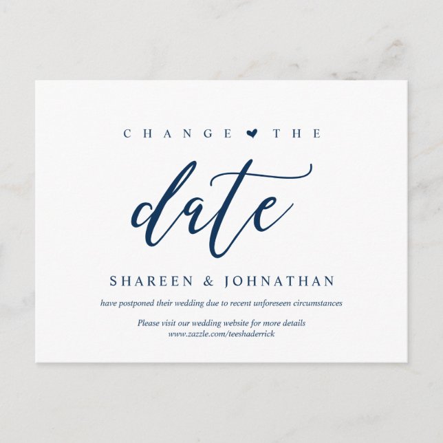 Cartão Postal Azul estético, mude a data, festa adiada (Frente)