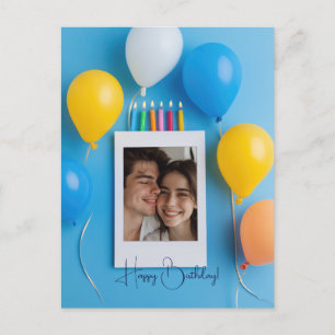 Cartão Postal Azul Feliz Aniversário Polaroid Personalizado