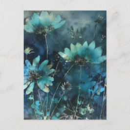 Cartão Postal Azul Flores Cianótipo Mídia Mistura