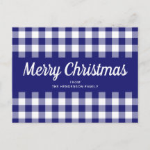 Azul Gingham Xadrez Script Feliz Natal