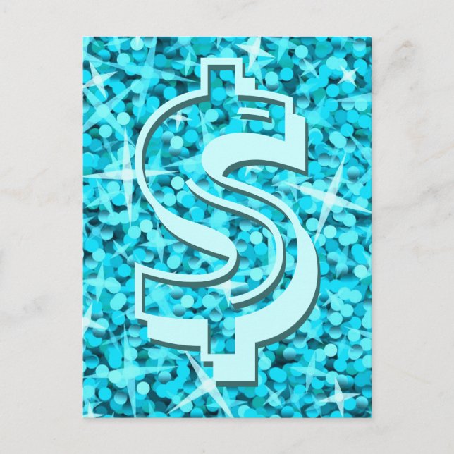 Cartão postal '$' azul Glitz (Frente)