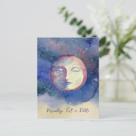 Cartão Postal Azul-Lua-Aquarela Cuja Vintage Testemunha Celestia