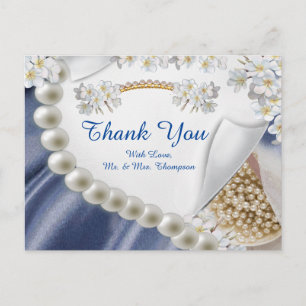 Cartão Postal Azul,Marfim,Verde,Seda Dourada & Camisa de Pérola 