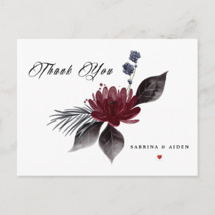 Cartão Postal Azul Marinho Borgonha Casamento Floral Gótico Obri