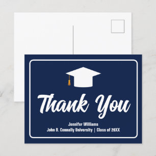 Cartão Postal Azul Marinho Branco Tipografia Graduação Agradecim