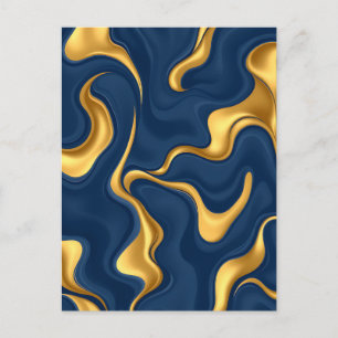 Cartão Postal Azul Marinho Dourado Mármore Abstrato Luxo Redemoi