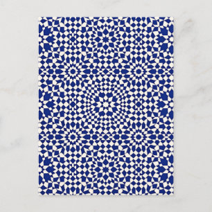Cartão Postal Azul Marinho Mosaico Padrão Geométrico
