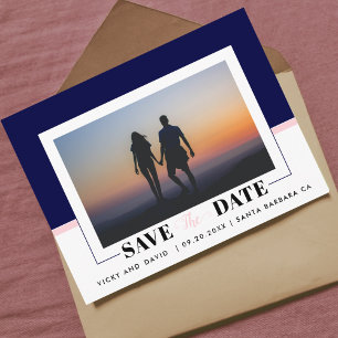 Cartão Postal Azul marinho, rosa bege casamento foto de Save the
