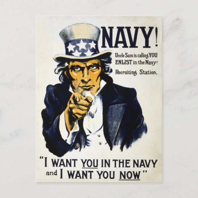 Cartão Postal Azul Marinho! Tio Sam está te chamando, Inscreva-s (Frente)