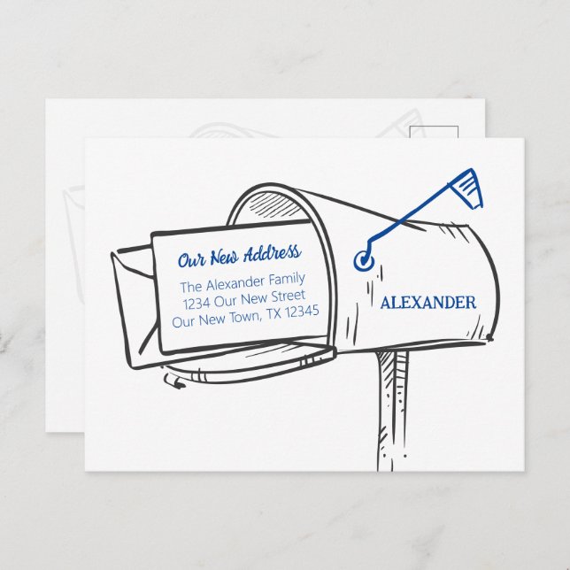 Cartão Postal Azul Movimentamos a Caixa de Correio Distante (Frente/Verso)