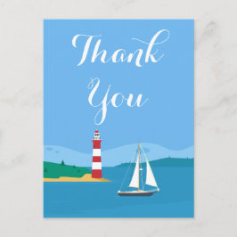 Cartão Postal Azul Náutico Obrigado Farol e veleiro