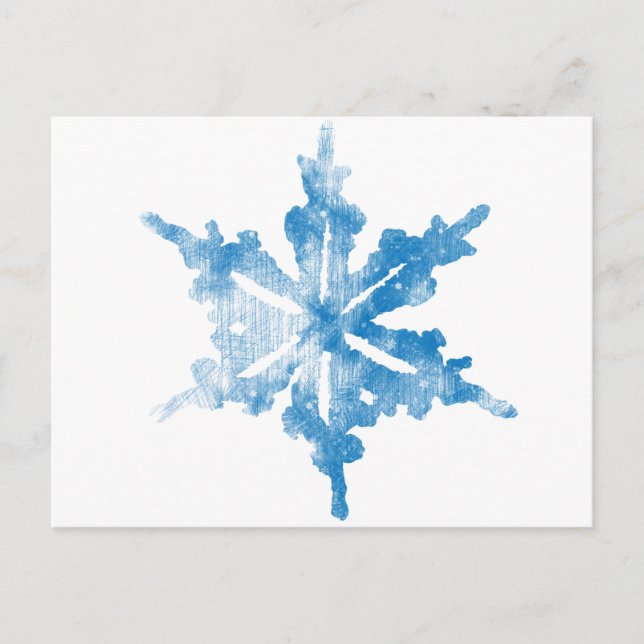 Cartão Postal Azul no design de floco de neve congelado branco (Frente)
