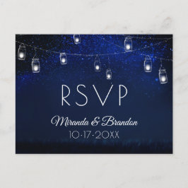 Cartão Postal Azul Noite Prata Mason Jar String Luzes RSVP